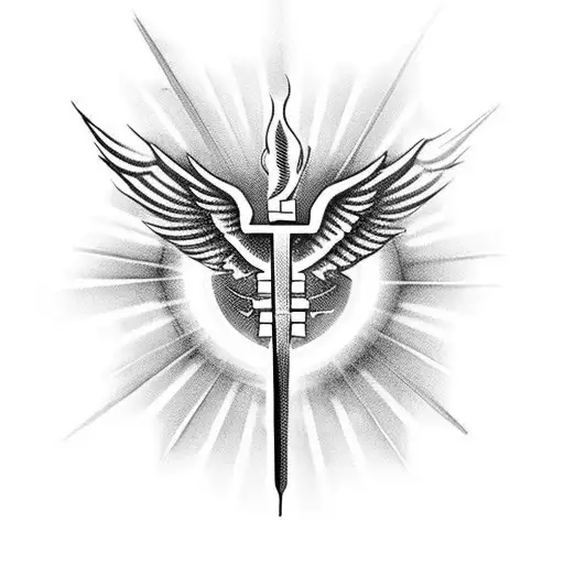 Holy Cross Sword With Phoenix Rising From Flames