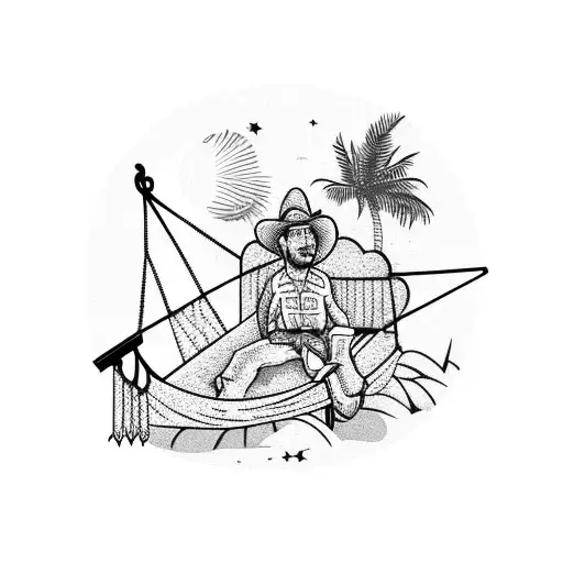 A Cowboy Laying In A Hammock Between Two Palm Trees