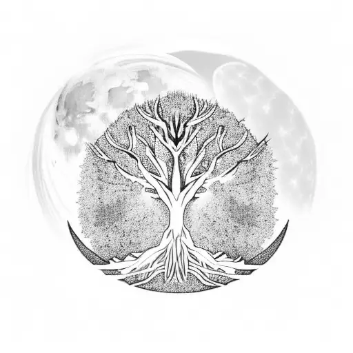 A Mystical Tree With A Moon As Its Crown