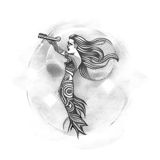 Music Siren Full Body Teal With Tattoos Red Hair