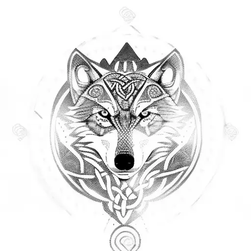 Celtic Wolf With Mountain And Forest Backgroud