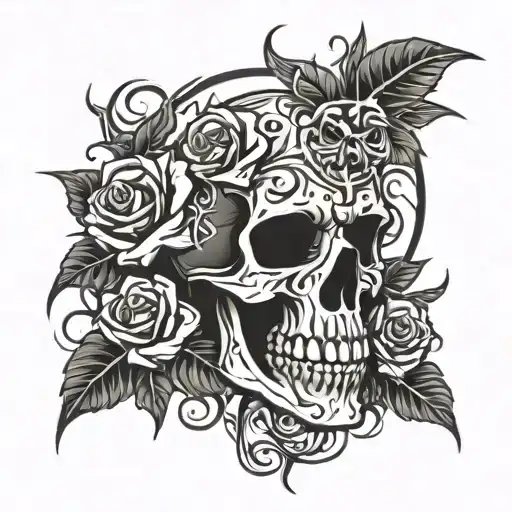 Skull And Roses With Thorns