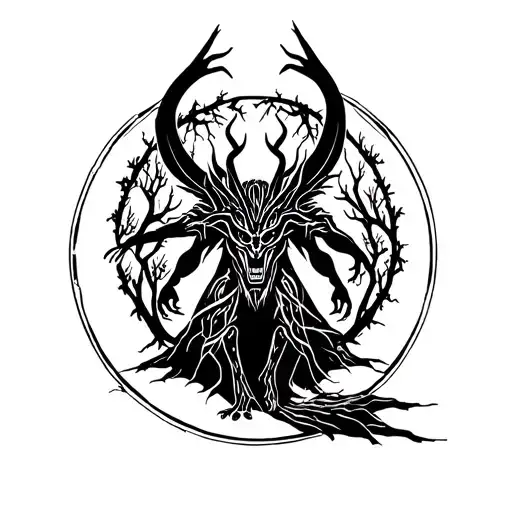 Cernunnos In A Forest Circle Surrounded By Trees And Summoning Paimon The Demon