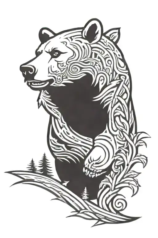 Bear Roaring In A Forest Scene