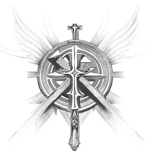 Catholic Cross In A Gothic Medieval Style Surrounded By Angels