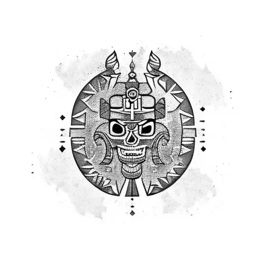 Aztec Capricorn Half Head Half Skull
