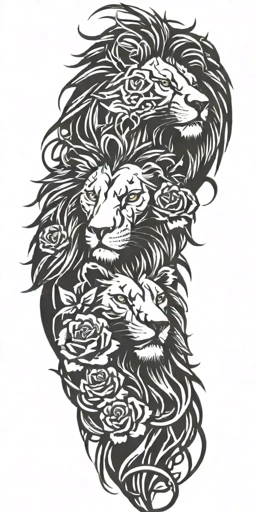 Lion With A Eagle And Thorns And Roses