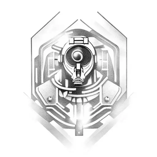 Create A Sci-fi Engineer Tattoo With An Eagle Wearing Futuristic Armor And Holding A Wrench