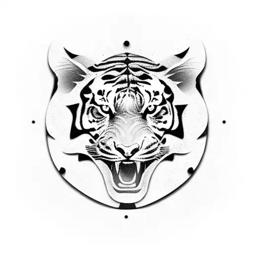 Tiger Head With A Flower