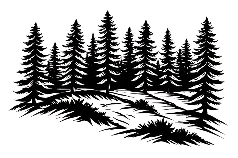 Nature Landscape With Evergreen Trees