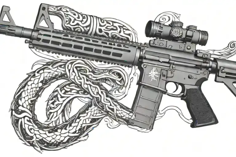 American Ar 15 Rifle With Rattle Snake Wrapping Ot Around With Snake Head Showing