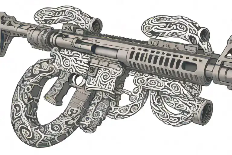 Snake Ar 15 Rifle With Rattle Snake Wrapping Ot Around With Snake Head Showing