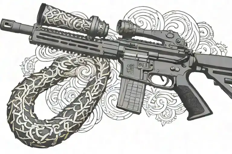 Snake Ar 15 Rifle With Rattle Snake Coiled Around With Snake Head Showing
