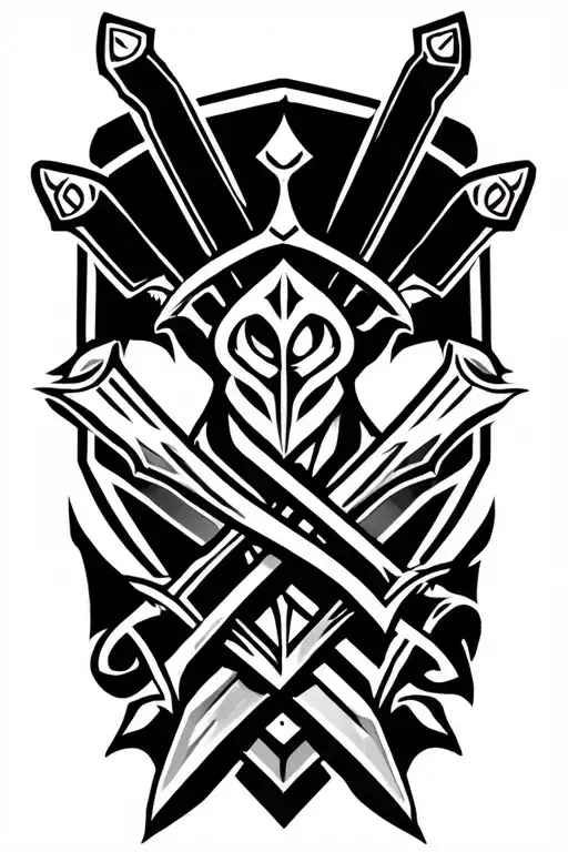 3 Swords Crossed Together Representing A Father And 2 Sons