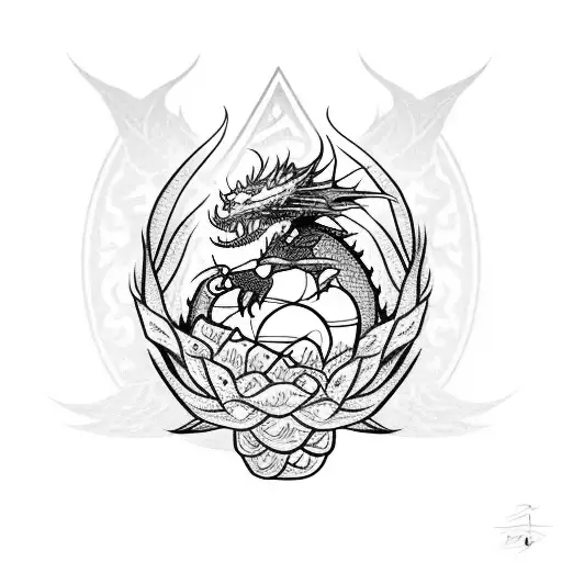 A Father Dragon Protecting A Nest Of Dragon Eggs Amidst A Field Of Roses