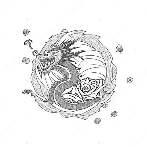 Dragon Protecting A Nest Of Dragon Eggs Amidst A Field Of Roses