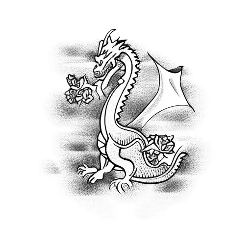 Dragon Amidst A Field Of Roses