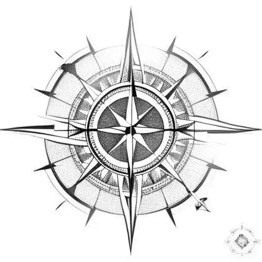 Compass With Ship Ropes And An Anchor