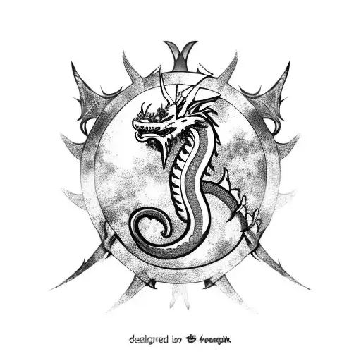 Medieval Tribal Dragon On Chest With Tail Wrapped Around A Sword Down Arm