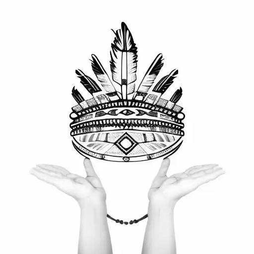 Indigenous Feather Crown Held With Two Hands By Woman Holding Jewelry
