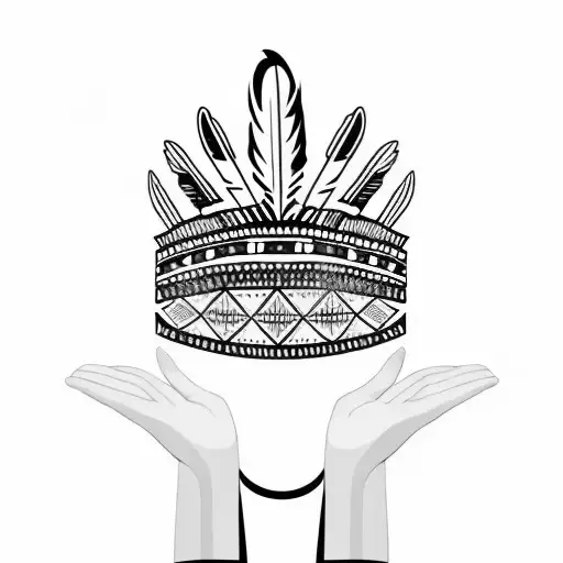 Indigenous Feather Crown Held With Two Hands Facing Inward By Woman Holding Jewelry