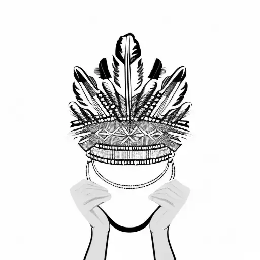 Indigenous Feather Crown Held With Two Hands Facing Inward By Woman Holding Jewelry