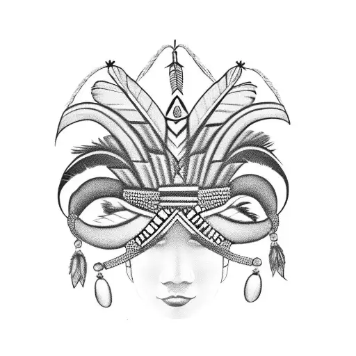 Indigenous Feather Crown Held With Two Female Hands Facing Inward Holding Dangling Jewelry