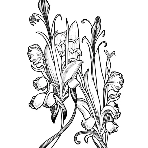 Red Gladiolus With Lily Of The Valley Flowers