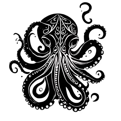 Circular Shaded Octopus With Entwined Tentacles