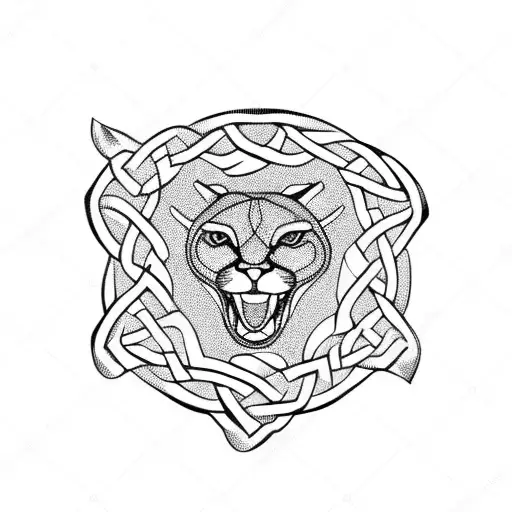 Cougar Jumping Side View Celtic Knot