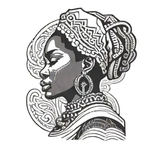 African Queen Queen Side Profile Traditional Lady Head Profile Holding A Book