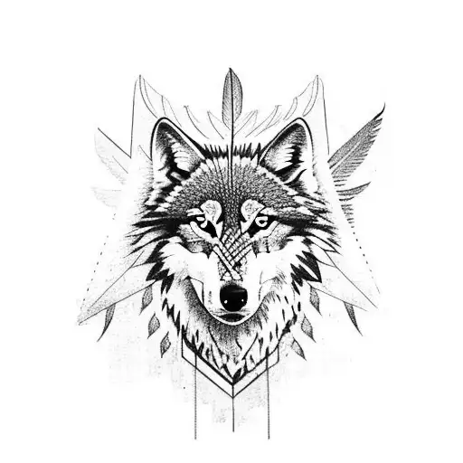 Native American Wolf And Hummingbird