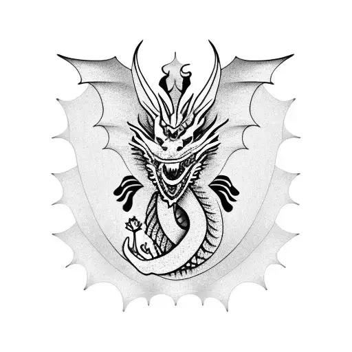 Dragon With Three Roses