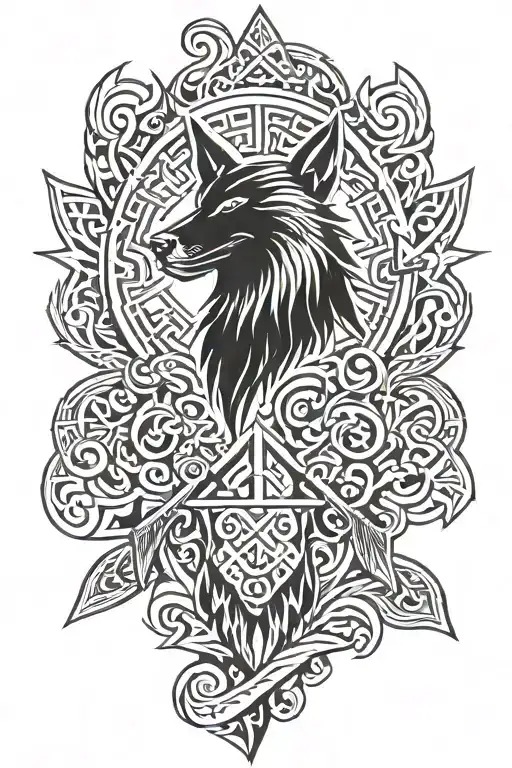 Viking Axes Crossed Beneath A Wolf