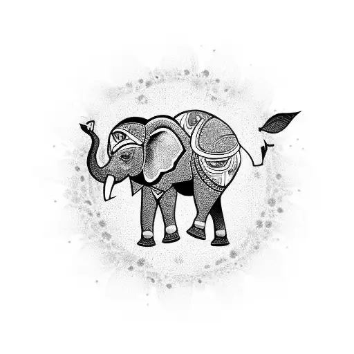 A Vibrant New-school Tattoo Design Of A Dancing Elephant Surrounded By Daffodils And Jewels