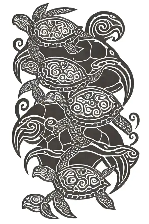 Fijian Turtle Family Swimming Together