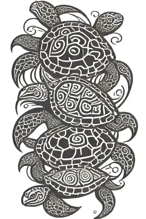 Fijian Turtle Family Swimming Together