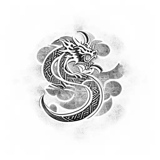 Tribal Armband With Japanese Dragon And With Viking Runes