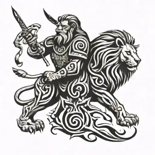 Old Warrior And Lion Luxury Style