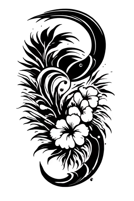 Waves With Beach And Hibiscus Makau Fish Hook