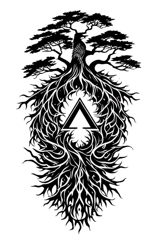 Banyan Tree With Recovery Triangle And Phoenix Rising