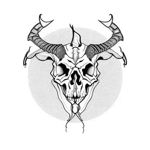 The Skull Of A Satanic Goat With Roses Hung Around The Horn