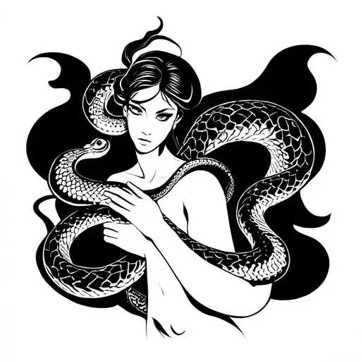 Woman Holding Snake Coiled