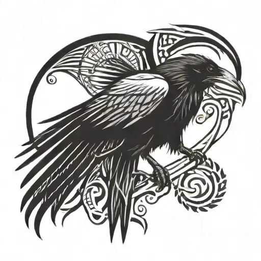 A Raven Flying With A Scythe In The Background Black And White