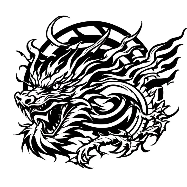 Tribal Tattoo With The Logo Of Yamaha And Dragon Details