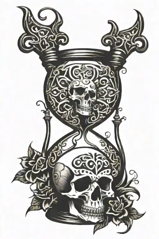 Hour Glass With Skull Inside