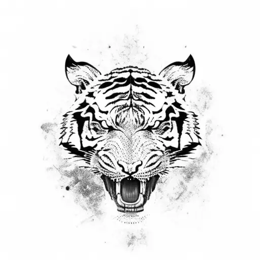 Tiger Skull With Pistols And Knife