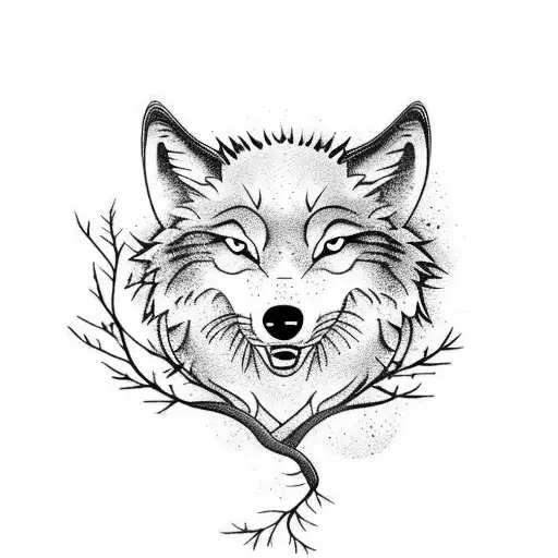 A Wolf Running Through A Traditional Japanese Cherry Blossom Garden