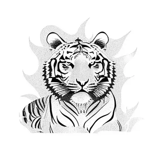 A Peaceful Garden Oasis With A Tiger Resting Under A Shady Tree