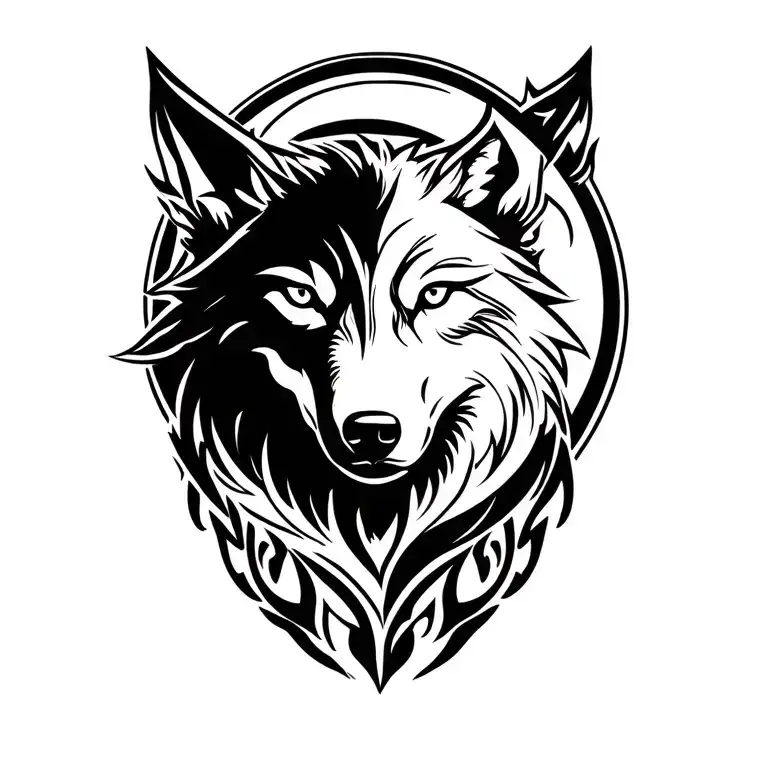 Wolf Face And Moon Surrounded